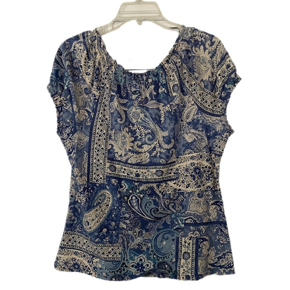 Chaps Blue and Beige Paisley Knit Top Size Large - Picture 2 of 11